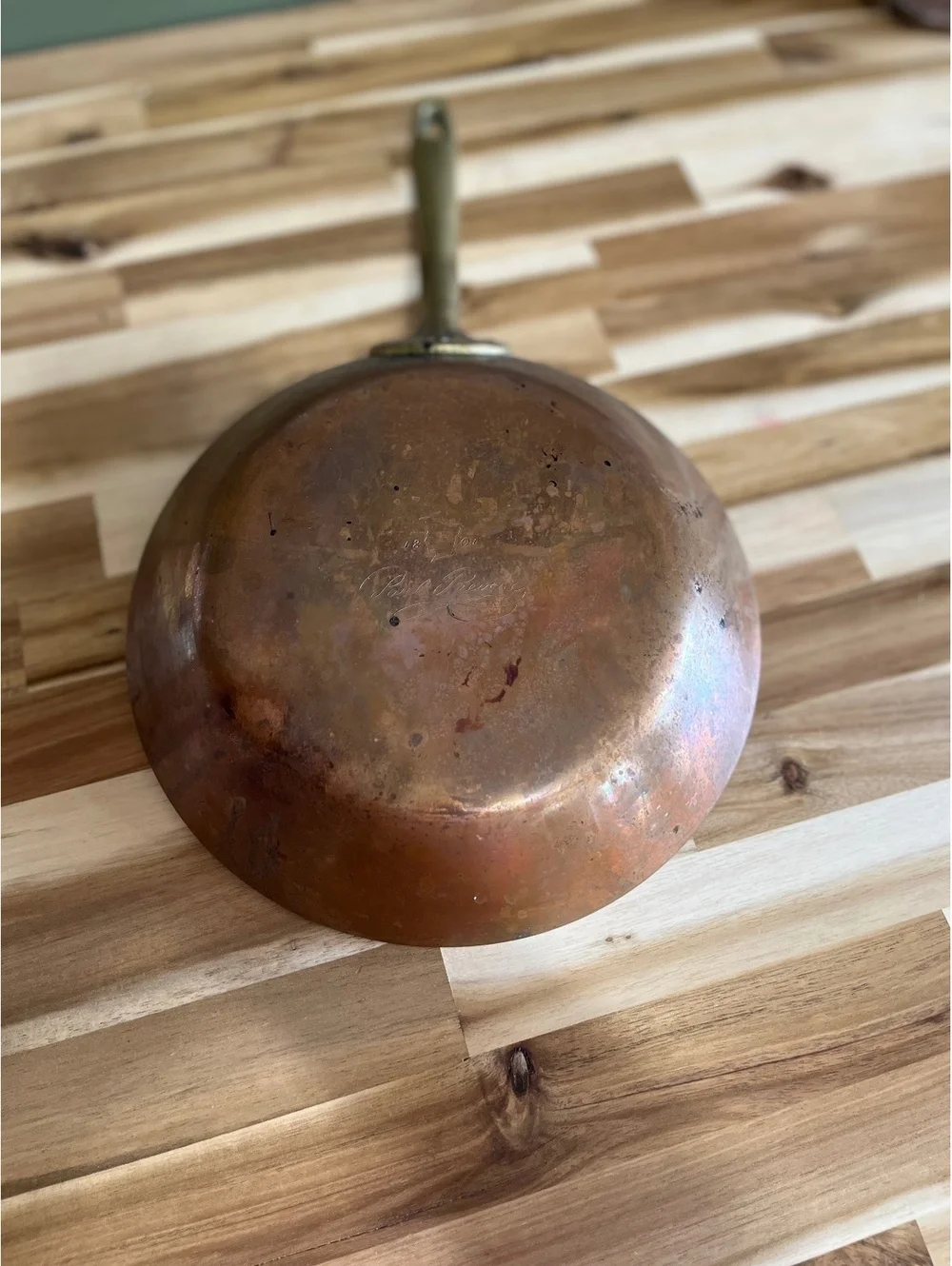 Antique Copper Frying Pan with Brass Handle,
